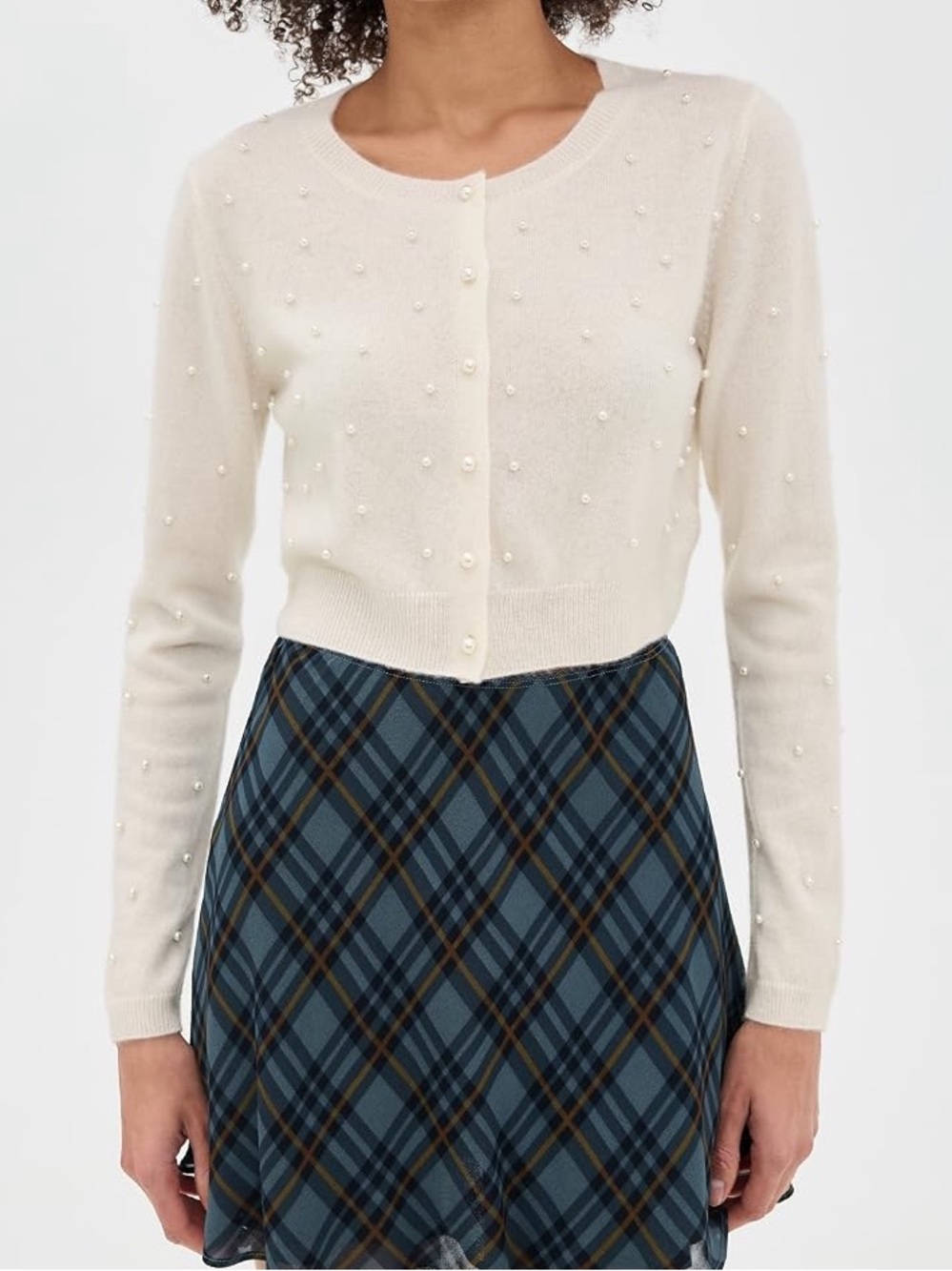Reformation Cashmere Cream Pearl-Embellished Cardigan